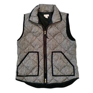 J Crew Women's Small Black Herringbone Down Excursion Puffer Zip Vest
